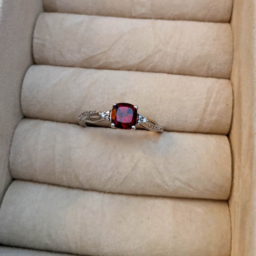 Genuine Garnet Ring - 925 Sterling Silver